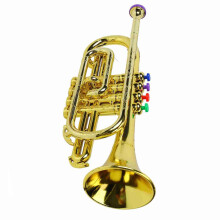 Gouden kindertrompet met 4 gekleurde toetsen