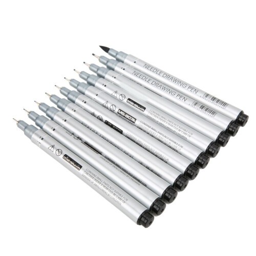 10Pcs Drawing Pens Black Multi Sizes Waterproof 1