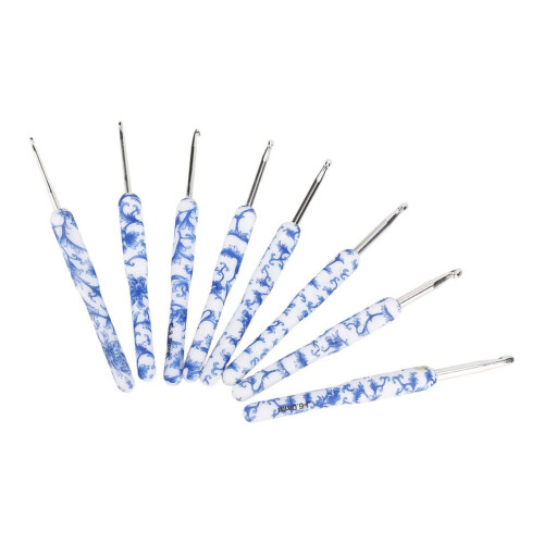 8pcs Crochet Hook Set Blue White Porcelain 2