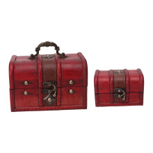 2 Stück Holzschatzkisten, rot, Retro-Stil