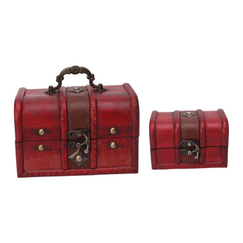 2 Stück Holzschatzkisten, rot, Retro-Stil
