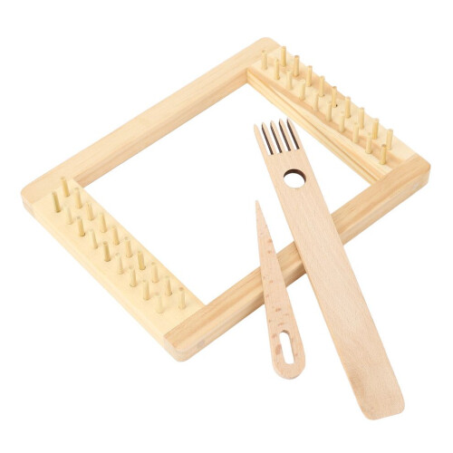 Webmaschine aus Holz mit Nadel und Webkamm 1