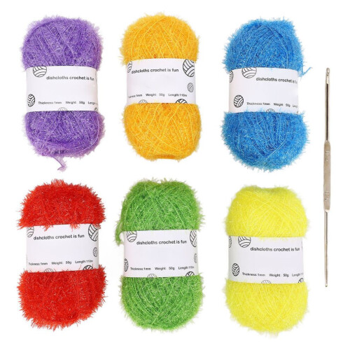 6 Pcs Shiny Yarn Multi Color Soft Cotton Glitter