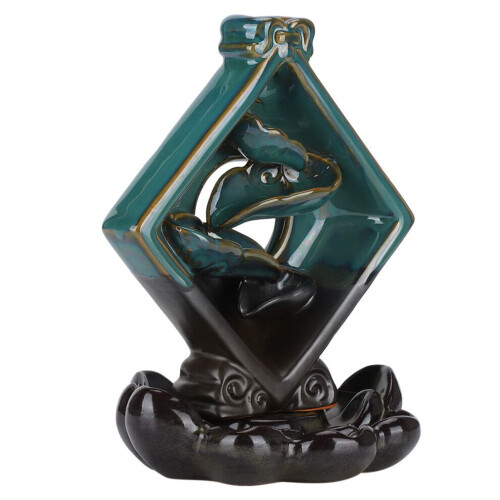 Backflow Square Incense Burner Ceramic Lotus Base 2