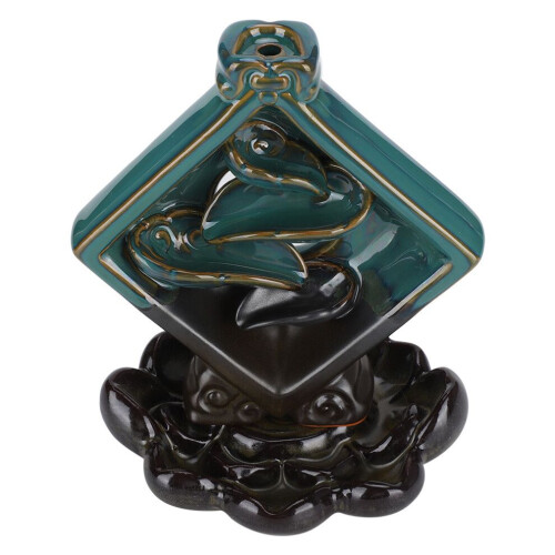 Backflow Square Incense Burner Ceramic Lotus Base 1