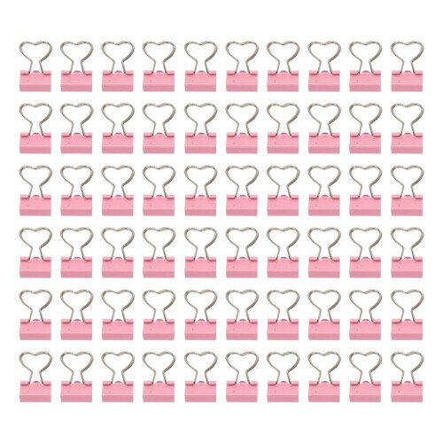 60 Stück Binderclips mit herzförmigem Griff, rosa