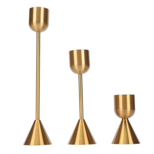 3 Pcs Candle Holders Different Heights Gold 1