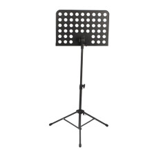 Muziekstandaard van metaal, verstelbaar, stabiel en draagbaar.