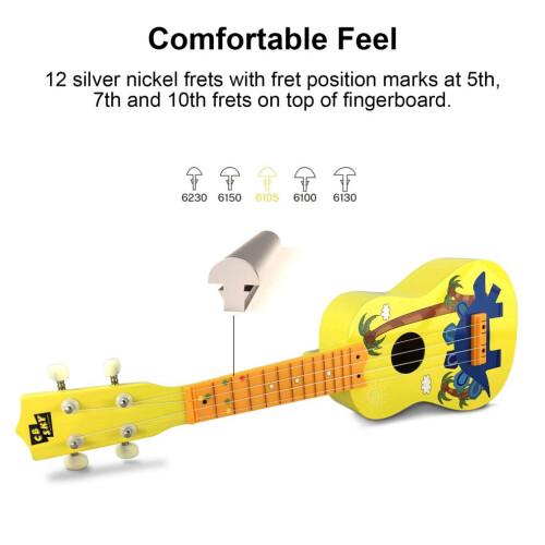21-tums barnukulele med 12-bands greppbräda och 2