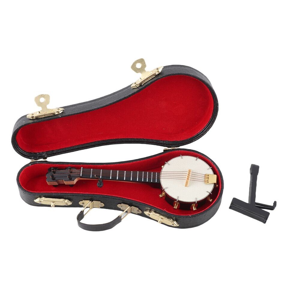 Mini Banjo Décoratif – Bois De Tilleul – 10 Cm – Avec Support Et Boîte – Jouet Ou Déco – Artisanat Soigné