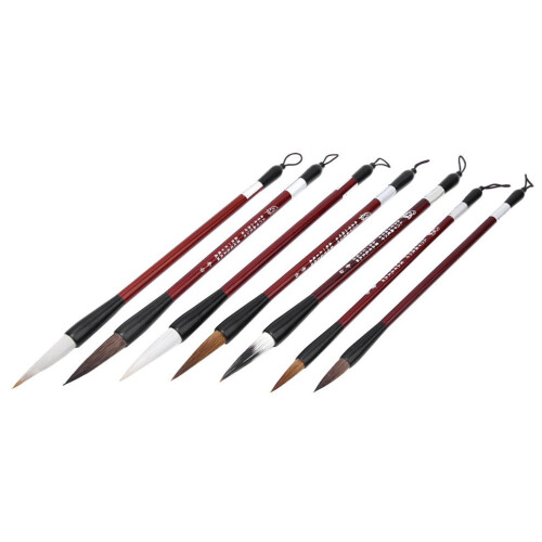 7Pcs Calligraphy Brush Weasel Hair Wood Handle 2