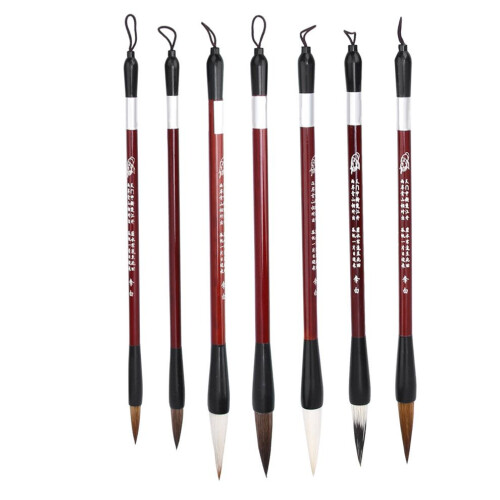 7Pcs Calligraphy Brush Weasel Hair Wood Handle 1