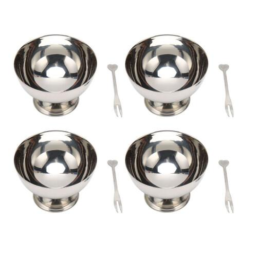 4 cuencos con base para helado de acero inoxidable
