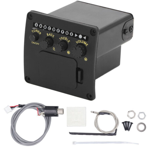 EQ01 Akustikgitarren-Stimmgerät mit 2-Band-Equalizer, schwarz