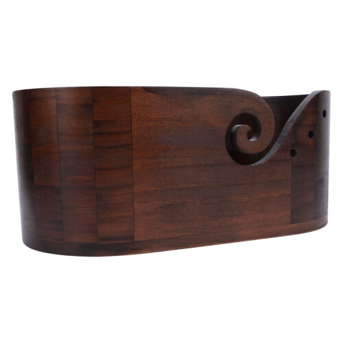 Garnskål i trä, oval form, retrofärgad stickning 2