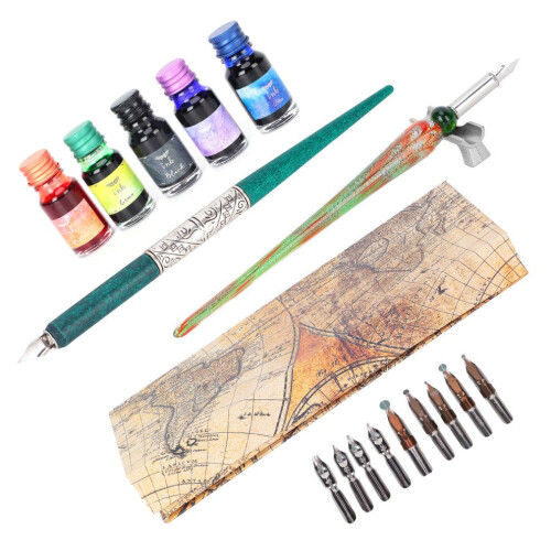 Federhalter-Set 12,5 x 33 x 4 cm, flache Rundfeder mit Tinte 1