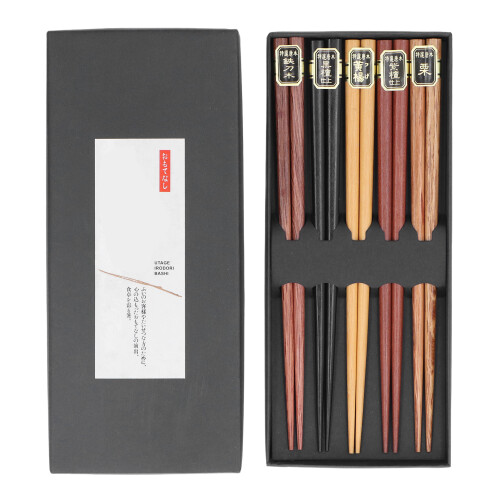 Κλασικά ξύλινα ξυλάκια chopsticks, ανθεκτικά και υγιεινά, σετ 5 ζευγαριών σε ποικιλία