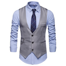 Suit Vest Men's Slim Fit Plain Vest XL Gray Sleeveless VNeck For Wedding Groom Host Summer Outdoor Business