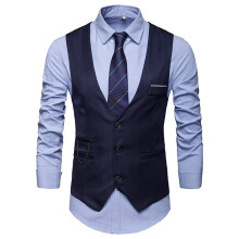 Suit Vest Men's Plain Slim Fit Navy XL Sleeveless VNeck Wedding Groom Host Outfit Summer Outdoor Business Wear