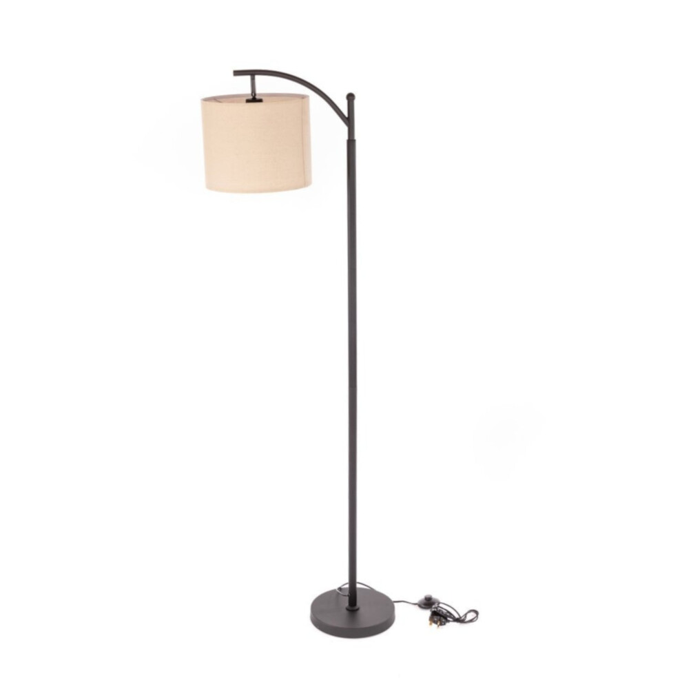 Oypla Black Floor Standing Lamp Reading Light with Linen Fabric Lampshade - Includes Bulb-image-OPC-P8QJ8J2-NEW