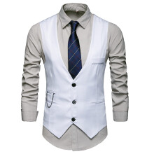 Suit Vest Men's Plain SlimFit Sleeveless VNeck White 3XL For Wedding Groom Host Costume Summer Outdoor