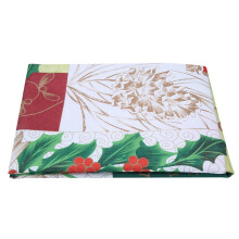 Kersttafelkleed met poinsettia- en hulstbessenprint, waterdicht, met flanellen achterkant, vinyl, decoratief tafelkleed voor de feestdagen,