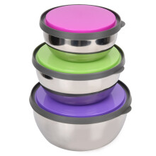 Conjunto de Tigelas para Misturar com Tampas, em Aço Inoxidável, para Armazenamento de Alimentos na Cozinha. Design Empilhável com Vedação