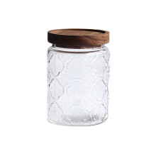 Borcan de sticlă cu capace etanșe din lemn de bambus, set de recipiente alimentare vintage pentru blatul de bucătărie, ideal pentru zahăr,