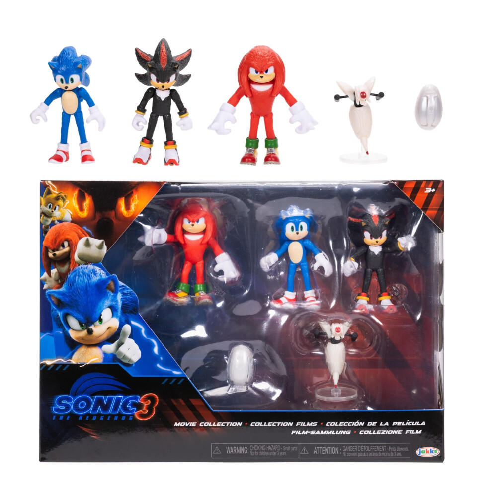 Sonic The Hedgehog Sonic 3 Movie Action Figure Multi-Pack 2.5" / 6.35Cm By Jakks Pacific, Includes Sonic, Shadow, And Knuckles Figurines - Plus Buzz Bomber And Drone
