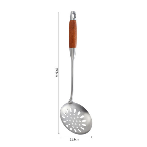 Κουτάλα Skimmer για μαγείρεμα σε Wok, 304 Ανοξείδωτο κουτάλι με σχισμές και ξύλινη λαβή, 1