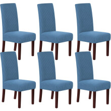 Housses de chaises de salle à manger, bleu poudré, protection intégrale, protège-sièges extensibles, tissu jacquard texturé, housse de chaise