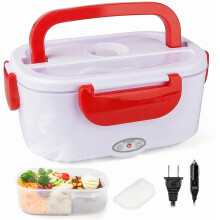Boîte à lunch électrique rouge, chauffe-plats avec récipient en acier inoxydable, chauffe-repas portable à double tension 110 V/12 V, conception