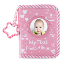 Pink Bear Infant Baby Memory Photo Album with Clear Pocket and