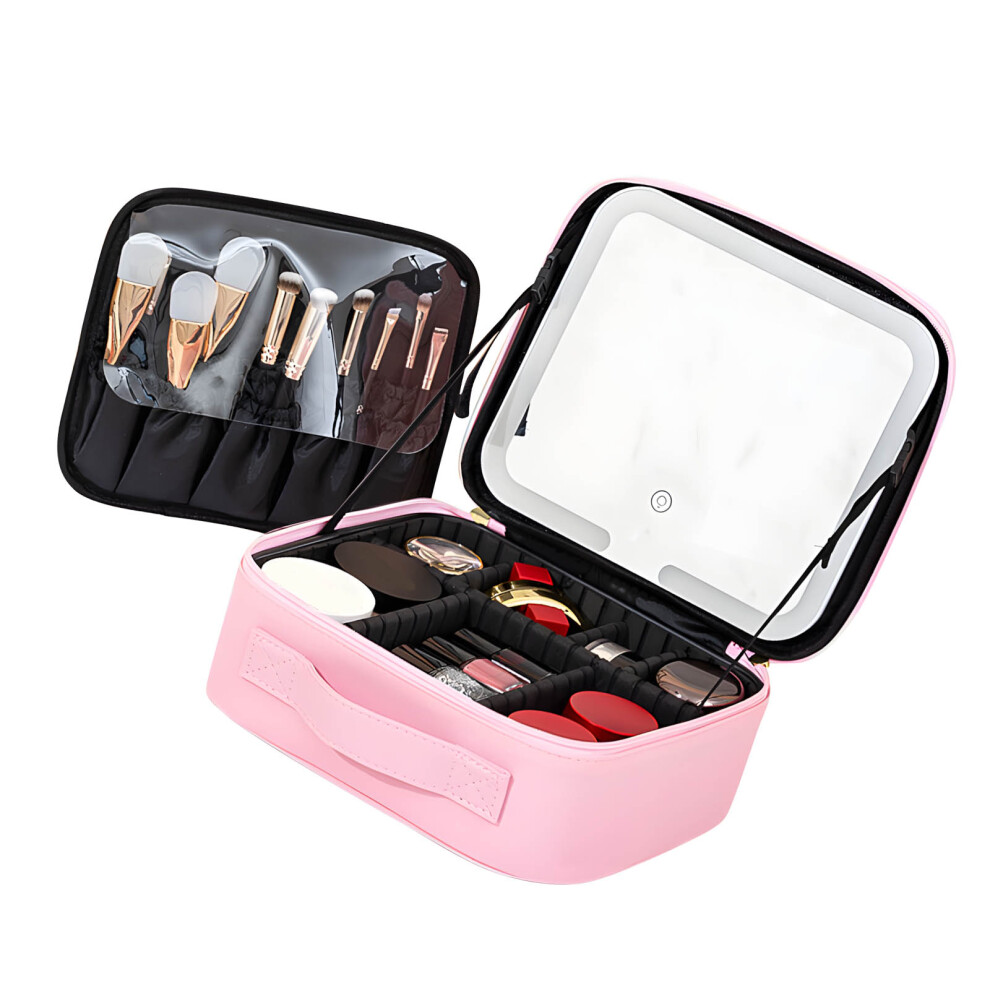 Pink Lighted Cosmetic Organizers With Multiple Layer Storage