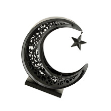 Decorative Tealight Stand Moon Shape Metal Candelabrum-Black