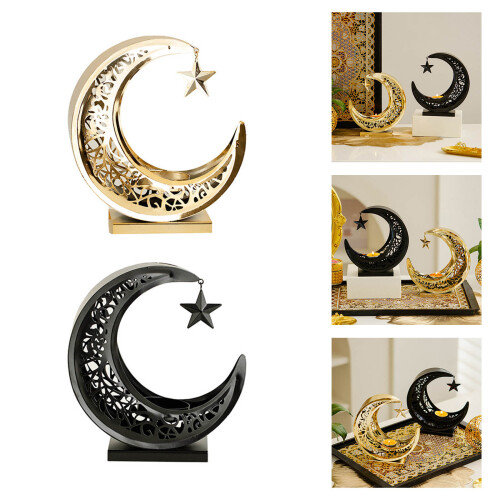 Decorative Tealight Stand Moon Shape Metal Candelabrum-Black 2