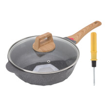 Induction Compatible Nonstick Ceramic Frying Pan, Natural Granite Cookware Set with Lid, Ergonomic Handle Skillet for Gas Electric Stove, Oven Safe Up