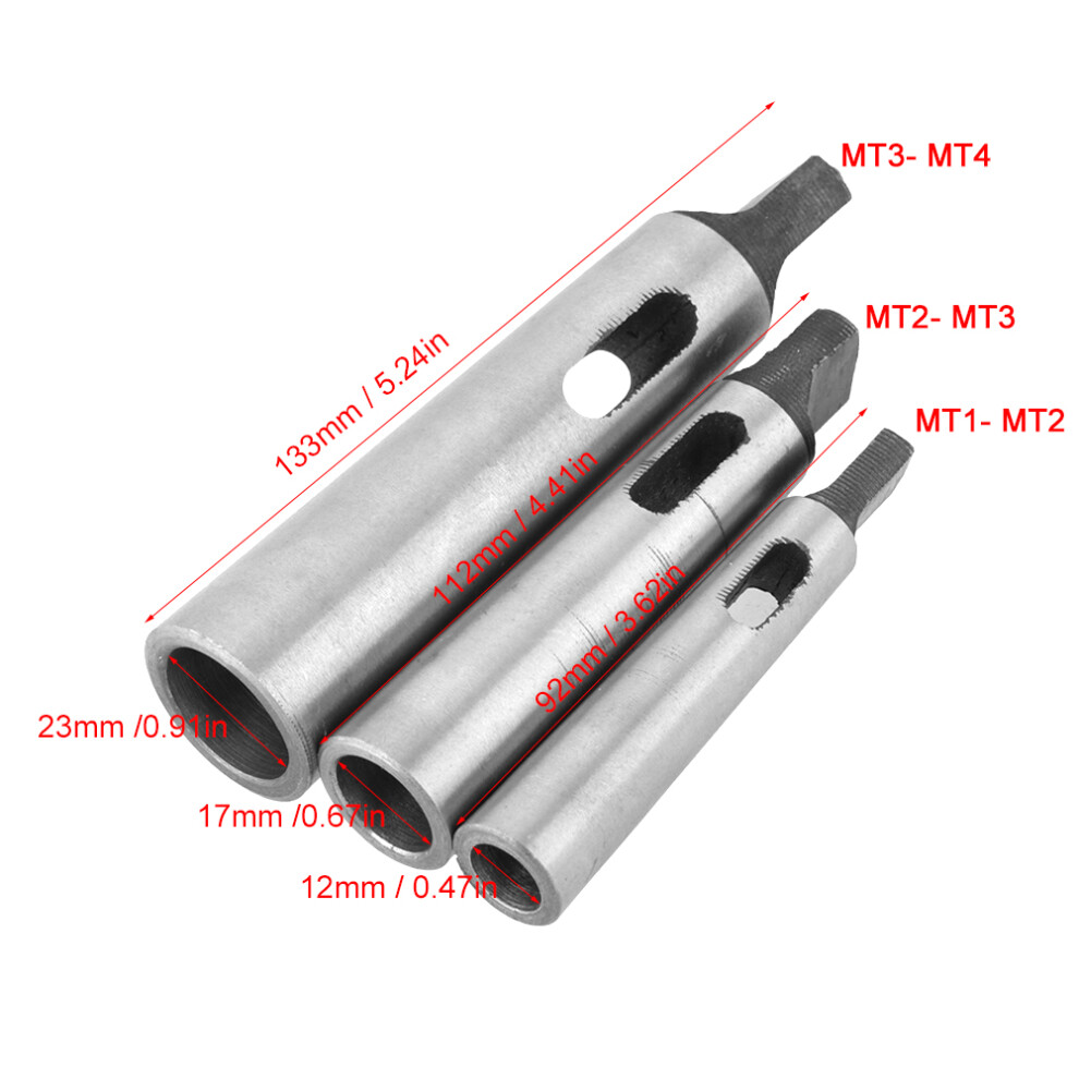 Set Of 3 Taper Adapters: Mt1 To Mt2 Mt2 To Mt3 Mt3 To Mt4 Drill Chuck Sleeve 4171362865913