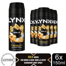 Lynx Body Spray Deodorant, Gold, 6 Pack, 150ml