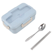 Elegantes recipientes azules de gran capacidad para el almuerzo de adultos, aptos para microondas, con cuchara y palillos incluidos.