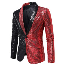 Men's Sequin Blazer Red Colour Blocking Glitter Jacket XXL Leisure Suit Jacket For Party Prom Dinner Clubwear