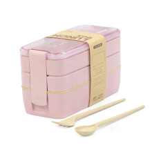 Bentobox voor volwassenen, herbruikbare bakjes van tarwevezel met 3 compartimenten, lekvrij en BPA-vrij, stapelbare lunchbox voor gezonde