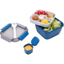 Boîte à salade pour le déjeuner, facile à transporter, étanche et renforcée, 4 compartiments de rangement en matériau sûr, bleue, petite, 1,1