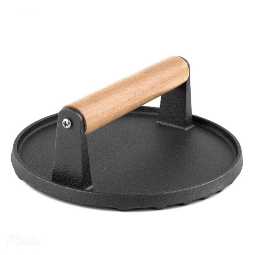 Πρέσα Burger από χυτοσίδηρο με ξύλινη λαβή, Smash Burger Smasher για εργαλείο ψησταριάς, Πρέσα