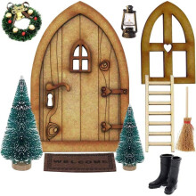 Kit de decoração com miniaturas de portas de fadas em acabamento amadeirado aconchegante, um toque atemporal para qualquer casa.