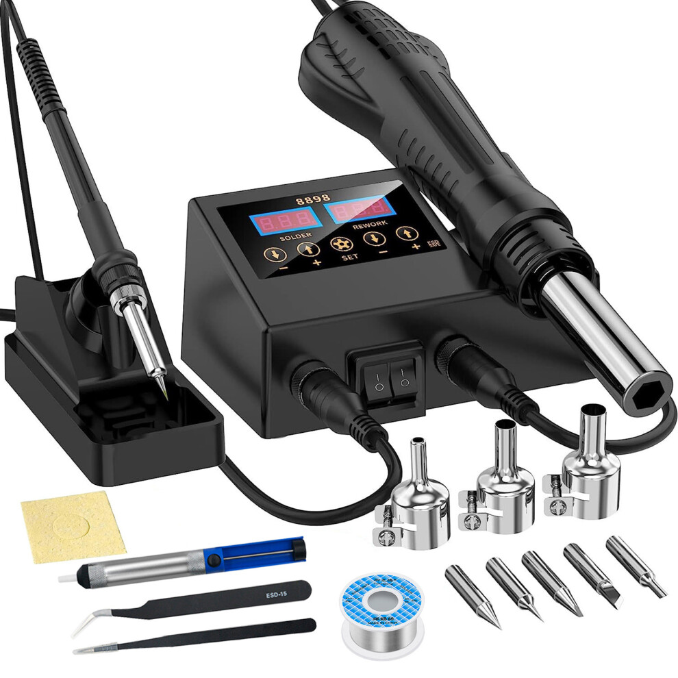 (9 kit) Black Digital Display Hot Air Blower And Soldering Iron 2 In 1 Rework-image-OPC-PN5KGNV-NEW