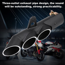 Universal Edelstahl-3-Auslass-Auspuff-Endrohr für YZFR6 51mm Schwarz
