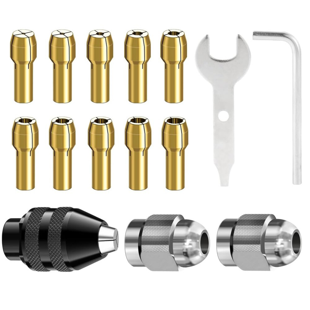 Drill Chuck Collet Set For Dremel 15Piece Rotary Tool Collet Kit, 1/32 To 1/8 In Shank, Keyless Clamp 9067246891091