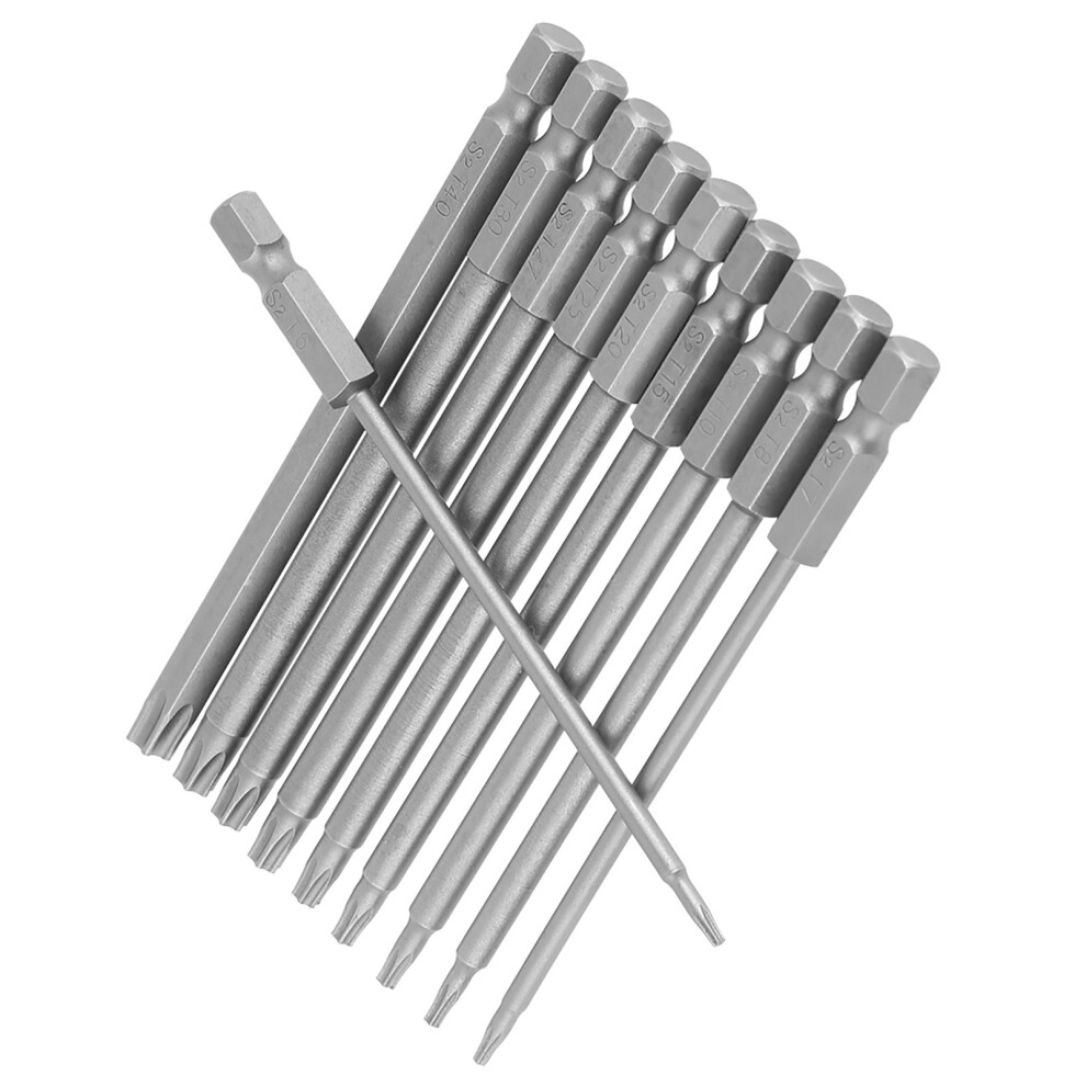 10Pcs 100Mm Hex Shank S2 Steel Star Head Screwdriver Bits Set 7651362883003