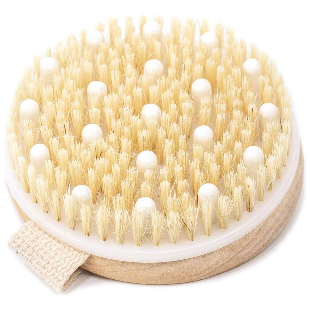 Round Exfoliating Brush for Total Body Care, Cellulite Massagers and Natural Bristles Enhance Skin Renewal, Lymphatic Support and Circulation Boost, P
